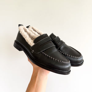 Kelsi Dagger Brooklyn Lens Leather Slip On Shearling Loafers Black 9 NEW