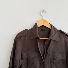 Load image into Gallery viewer, Theory Cotton Pocket Utility Button Front 3/4 Sleeve Top Olive Brown S
