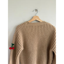 Load image into Gallery viewer, Cherry Embroidered Chunky Knit Crew Neck Pullover Sweater Brown M
