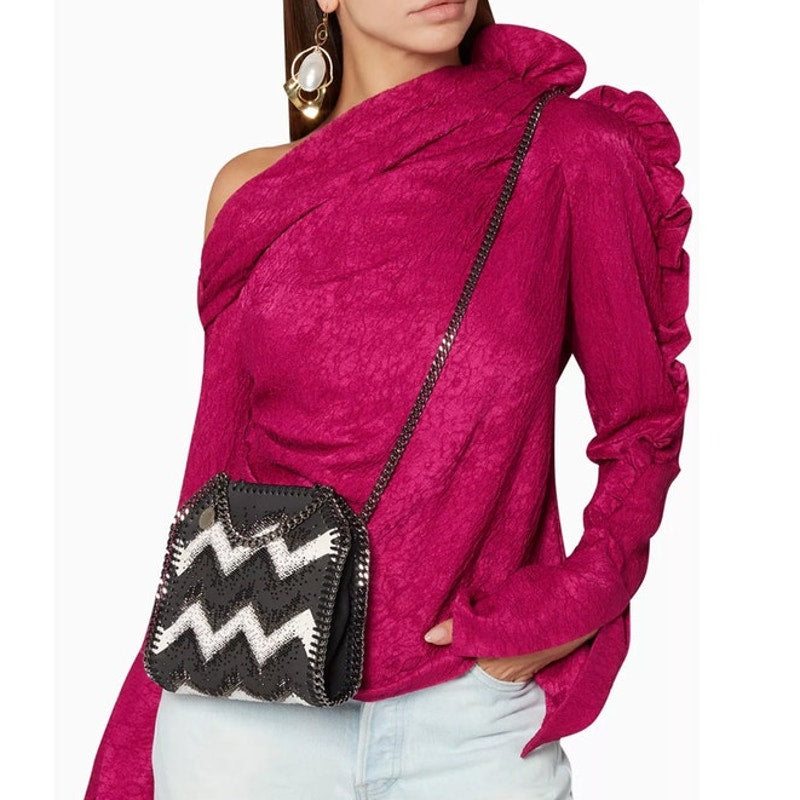 Stella McCartney Embellished Chevron Falabella Crossbody Bag Black White