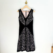Load image into Gallery viewer, Tadashi Shoji Floral Lace Jersey Fit &amp; Flare V-Neck Mini Dress Black 8
