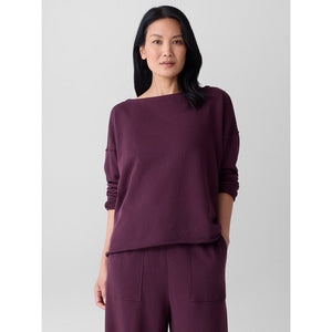 Eileen Fisher Organic Cotton Terry Boxy Fit Top Plum Purple M