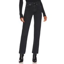 Load image into Gallery viewer, Agolde Lana Mid Rise Button-Fly Front Denim Straight Jeans Black 29
