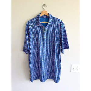 Fairway & Greene Floral Pattern Collared Short Sleeve Polo Shirt Blue XL