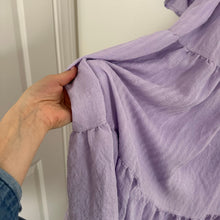 Load image into Gallery viewer, &amp;Merci Tiered Smocked Short Sleeve  Square Neck Midi Dress Purple S
