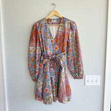 Load image into Gallery viewer, Mille Nan Floral Long Sleeve Cotton Wrap Dress Orange/Blue S
