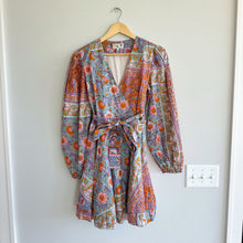 Load image into Gallery viewer, Mille Nan Floral Long Sleeve Cotton Wrap Dress Orange/Blue S
