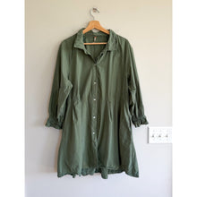 Load image into Gallery viewer, Free People Hannah Cotton Poplin 3/4 Sleeve Mini Shirt Dress Green L
