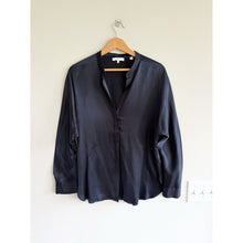 Load image into Gallery viewer, Vince Silk Satin V-Neck Long Sleeve Blouse Navy Blue M

