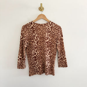 Aqua Cashmere Leopard Print Button Front Cardigan Sweater Brown M