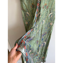 Load image into Gallery viewer, Saloni Lea Silk Floral Print Jacquard V-Neck Puff Sleeve Midi Dress Green 10
