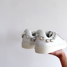 Load image into Gallery viewer, Stuart Weitzman Goldie Shine Embellished Convertible Sneakers White Silver 8
