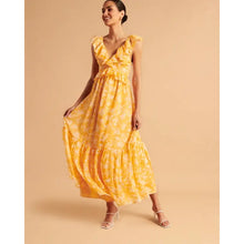 Load image into Gallery viewer, Abercrombie &amp; Fitch Floral Ruffles Sleeveless V-Neck Maxi Dress Yellow M NWT
