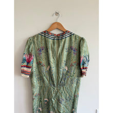 Load image into Gallery viewer, Saloni Lea Silk Floral Print Jacquard V-Neck Puff Sleeve Midi Dress Green 10
