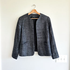 Eileen Fisher Matka Silk Metallic Open Front Blazer Charcoal Gray 8