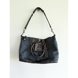 Coach Ashley Signature Sateen Dual Handle Leather Trim Shoulder Bag