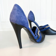 Load image into Gallery viewer, Jenni Kayne D'Orsay Suede Leather Chain Detail Pumps Black Blue 39 $595
