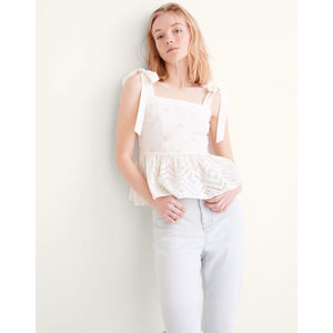Madewell Rosalie Tie Strap Top Embroidered Smock Waist Mini Skirt Set White M