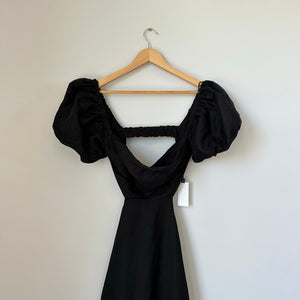 ASTR The Label Angeles Puff Sleeve Cutout Linen Dress Black S NWT
