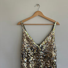 Load image into Gallery viewer, Donna Karan Collection Cashmere Silk Liquid Sequin Tank in Tarnished Gold L

