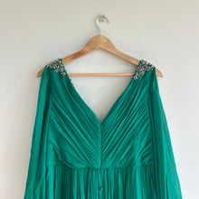 Load image into Gallery viewer, Teri Jon by Rickie Freeman Crystal Embellished Pleated Maxi Gown Green 10
