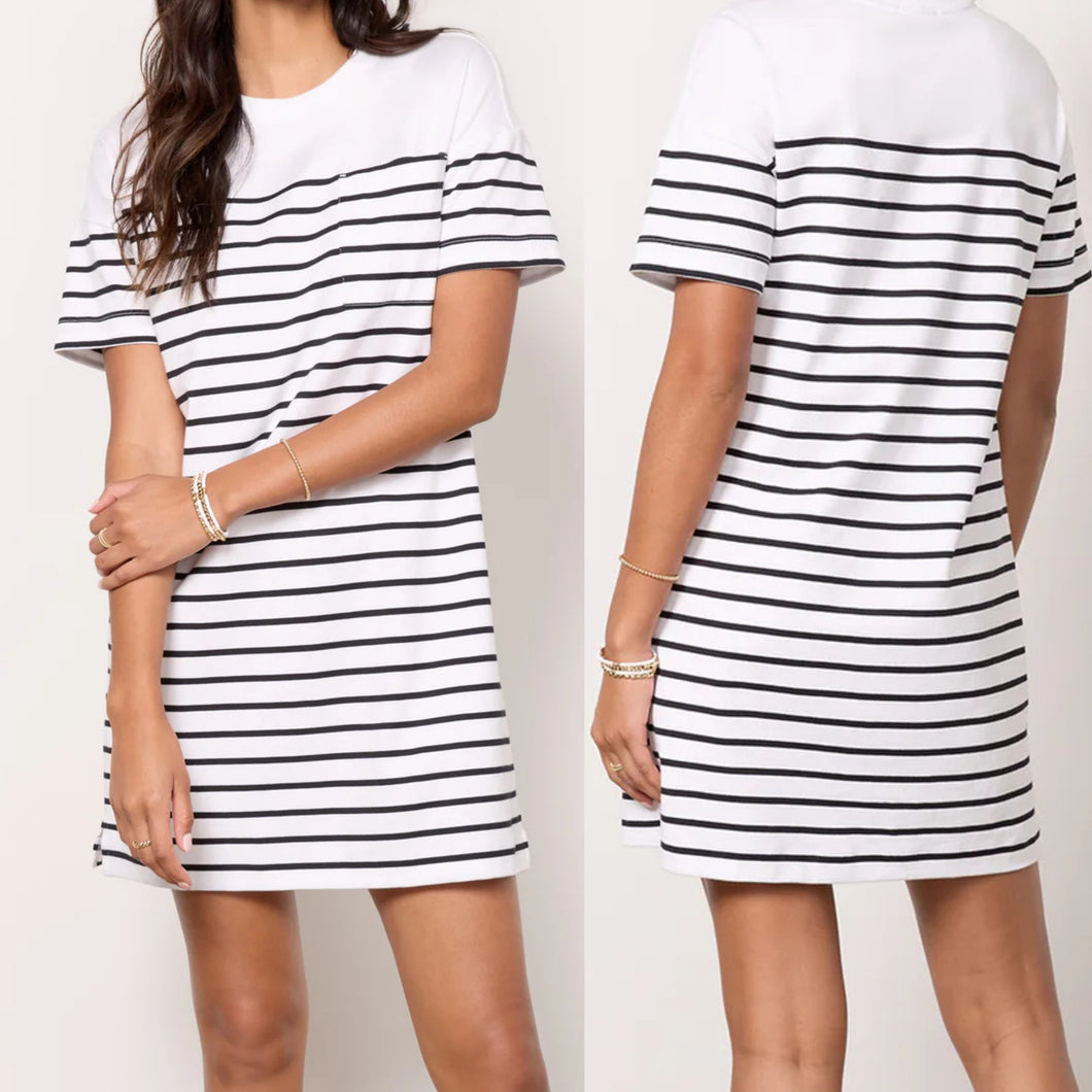 EVEREVE Emersyn Striped Short Sleeve T-Shirt Dress White/Black L