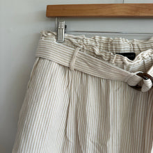 Load image into Gallery viewer, Ann Taylor Striped Belted Straight Leg High Rise Paperbag Pants Cream L
