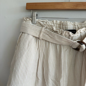 Ann Taylor Striped Belted Straight Leg High Rise Paperbag Pants Cream L