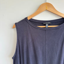 Load image into Gallery viewer, Eileen Fisher Drawstring-Waist Sleeveless Crewneck Dress Navy L
