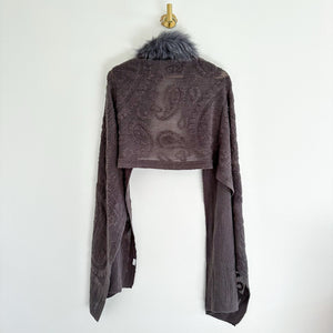 Cashmere Rabbit Fur Neck Warmer Wrap Gray One Size
