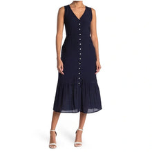 Load image into Gallery viewer, NANETTE Nanette Lepore Button Front Sleeveless Midi Dress Navy Blue 2 NWT
