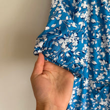 Load image into Gallery viewer, Draper James Martina Floral Print 3/4 Sleeve Popover Midi Dress Blue White 6
