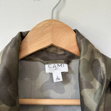 Load image into Gallery viewer, Cami NYC Quinn Silk Camouflage Print Zip Up Jacket Green L
