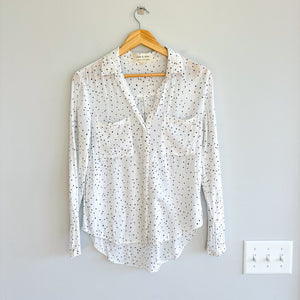 Cloth & Stone Dotscape V-Neck Button Up Blouse White Black XS