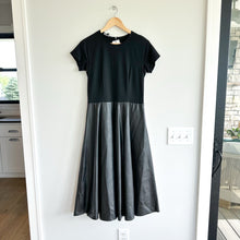 Load image into Gallery viewer, Lafayette 148 New York Faux Leather Short Sleeve A-Line Dress Black M NWT
