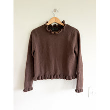 Load image into Gallery viewer, Zara Ruffle Trim Knit Long Sleeve Mock Neck Pullover Sweater Brown S
