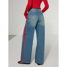 Load image into Gallery viewer, Commense Contrast Side Striped High Rise Denim Wide Leg Jeans Blue L NWT
