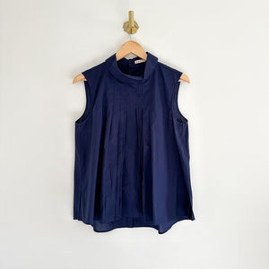 MARNI x Uniqlo Mock Neck Pintuck Pleated Sleeveless Blouse Navy M