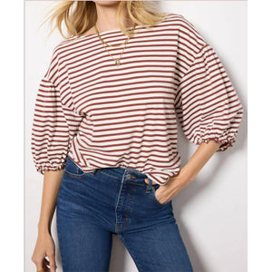 Nation LTD Sandra Boat Neck Organic Cotton Top Rust White S