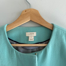 Load image into Gallery viewer, J. Crew Wool Blend Zip Up Mid Length Trench Coat Turquoise 6
