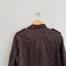 Load image into Gallery viewer, Theory Cotton Pocket Utility Button Front 3/4 Sleeve Top Olive Brown S
