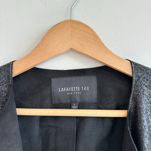 Lafayette 148 Anasophia Leather Metallic Jacket in Black Metal L