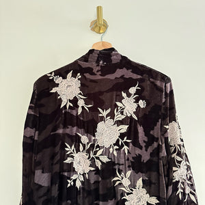 NWT Johnny Was Santal Velvet Embroidered Floral Print Kimono Coat Black M