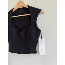 Load image into Gallery viewer, Alo Ribbed Sweetheart Short Sleeve Cropped Top Black M NWT
