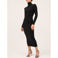 Load image into Gallery viewer, Good American Sundown Mock Neck Long Sleeve Midi Dress Black 3

