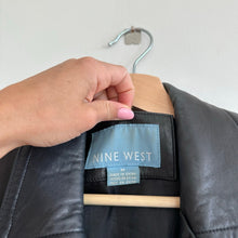 Load image into Gallery viewer, Nine West Genuine Leather Button Front Long Collared Trench Coat Black M

