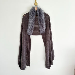 Cashmere Rabbit Fur Neck Warmer Wrap Gray One Size