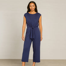 Load image into Gallery viewer, Prologue Sleeveless Cropped Leg Tie Front Round Neck Jumpsuit Navy Blue XS
