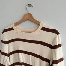 Load image into Gallery viewer, Tanya Taylor Cody Striped Twist Front Midi Bodycon Dress Cream Brown L
