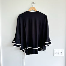 Load image into Gallery viewer, Joseph Ribkoff Ruffles 3/4 Sleeve Tie-Up Front Jacket Top Set Black 14
